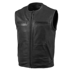 Men's Black Premium Leather Vest - Club Style Vest!