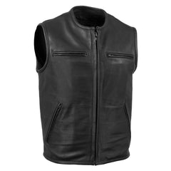 Men's Black Premium Leather Vest - Club Style Vest!