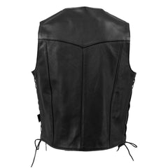 Men's Black Motorcycle Leather Vest - Buster Side Lace