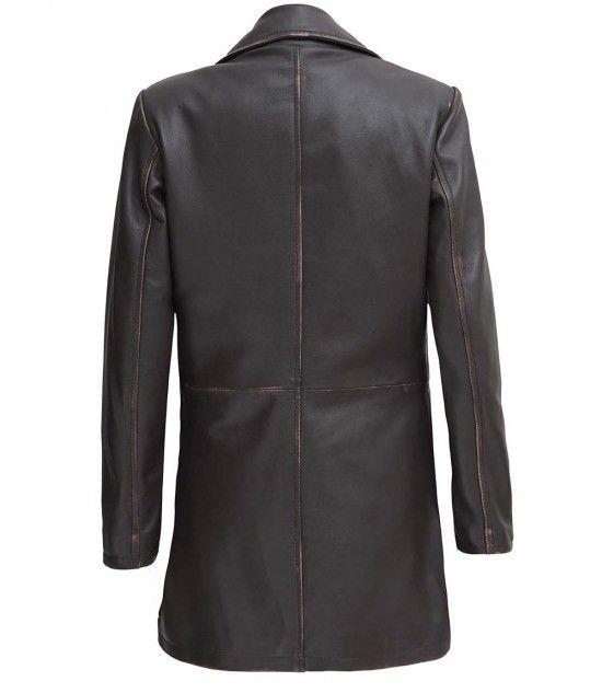 DARK BROWN WOMEN LEATHER CAR COAT