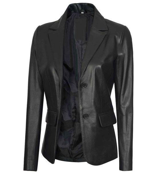 WOMENS TWO BUTTON REAL LAMBSKIN LEATHER COAT