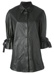 WOMEN LEATHER SHIRT BLACK