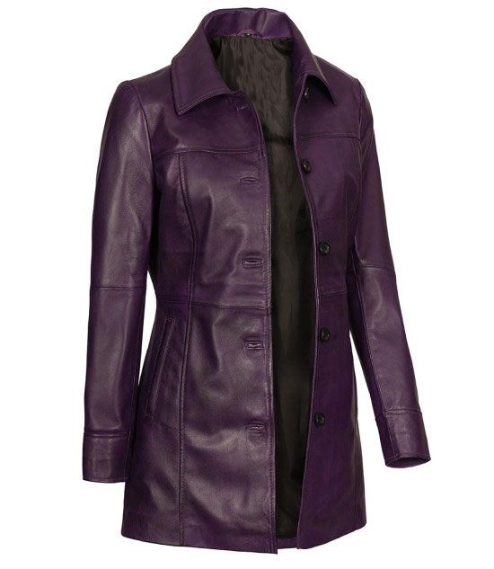 Kandis Womens Purple Leather Car Coat