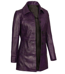 Kandis Womens Purple Leather Car Coat