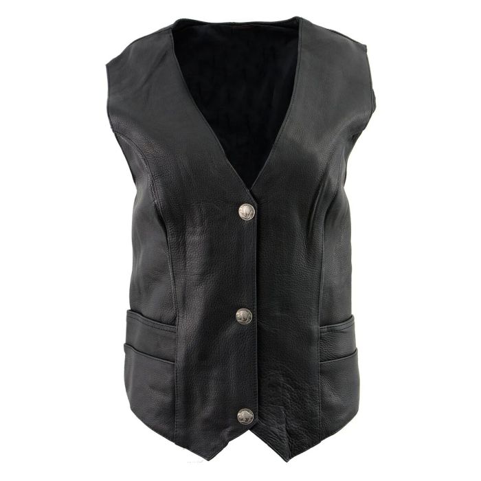 WOMEN'S CLASSIC BLACK LEATHER VEST